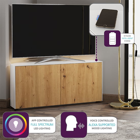 Intel Corner LED TV Stand In White Gloss And Oak_4