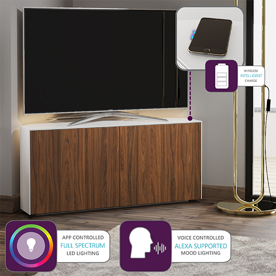Intel Corner LED TV Stand In White Gloss And Walnut_4
