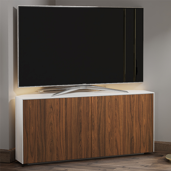 Read more about Intel corner led tv stand in white gloss and walnut