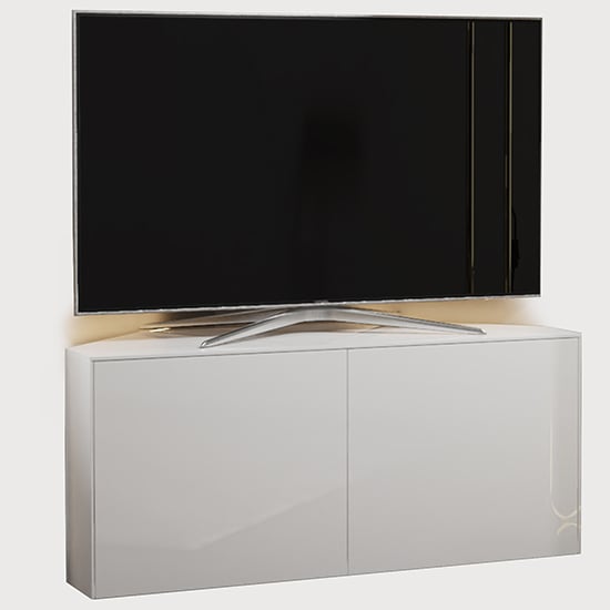 Intel Corner LED TV Stand In White Gloss With Wireless Charging_2