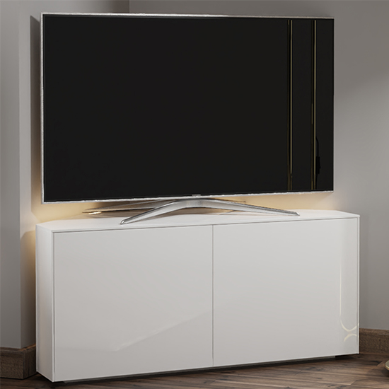 Read more about Intel corner led tv stand in white gloss with wireless charging