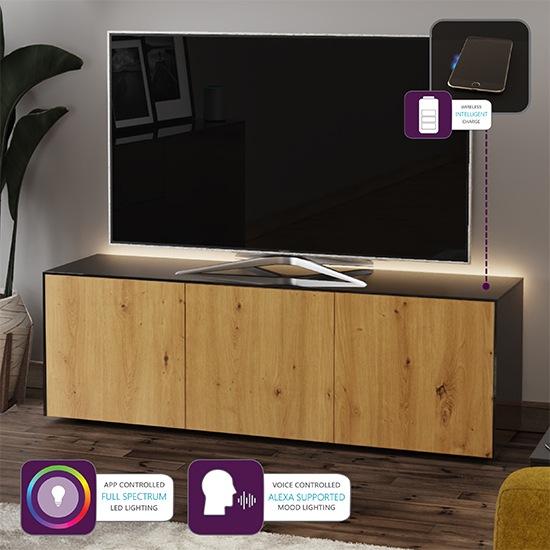 Intel Large LED TV Stand In Black Gloss And Oak_4