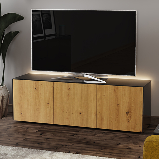 Read more about Intel large led tv stand in black gloss and oak