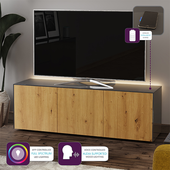 Intel Large LED TV Stand In Grey And Oak With Wireless Charging_4
