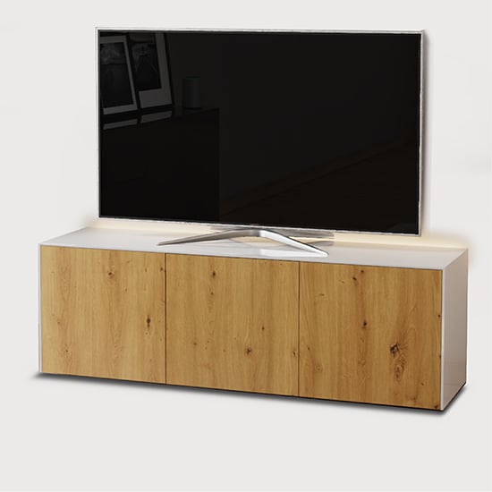 Intel Large LED TV Stand In White Gloss And Oak_2