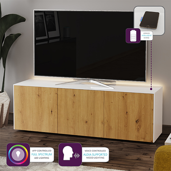 Intel Large LED TV Stand In White Gloss And Oak_4
