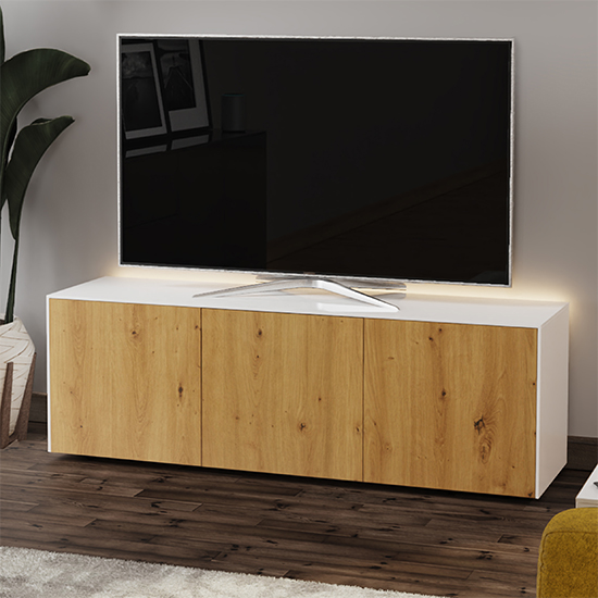 Intel Large LED TV Stand In White Gloss And Oak