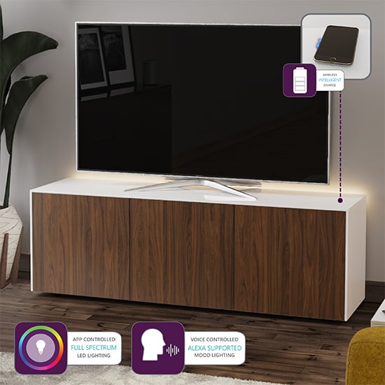 Intel Large LED TV Stand In White Gloss And Walnut_4