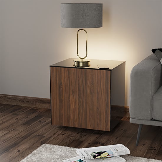 Intel LED Lamp Table In Black And Walnut With Wireless Charging