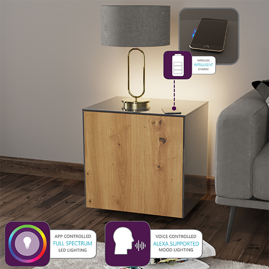 Intel LED Lamp Table In Grey And Oak With Wireless Charging_4