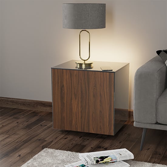 Intel LED Lamp Table In Grey And Walnut With Wireless Charging