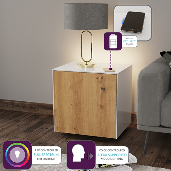 Intel LED Lamp Table In White And Oak With Wireless Charging_4