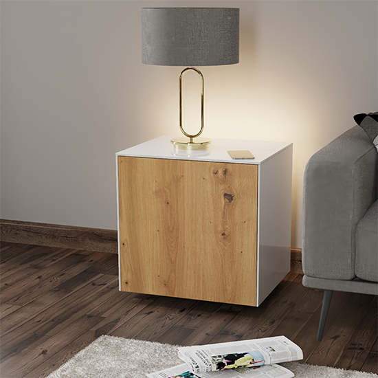 Read more about Intel led lamp table in white and oak with wireless charging