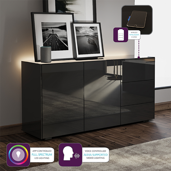 Intel LED Sideboard In Black Gloss With Wireless Charging_4