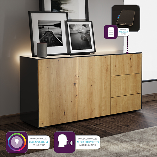 Intel LED Sideboard In Black And Oak With Wireless Charging_4