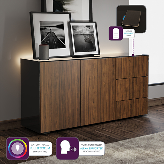 Intel LED Sideboard In Black And Walnut With Wireless Charging_4