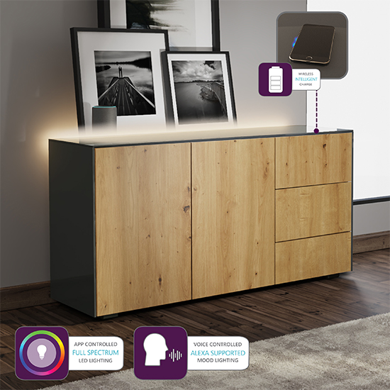 Intel LED Sideboard In Grey And Oak With Wireless Charging_4