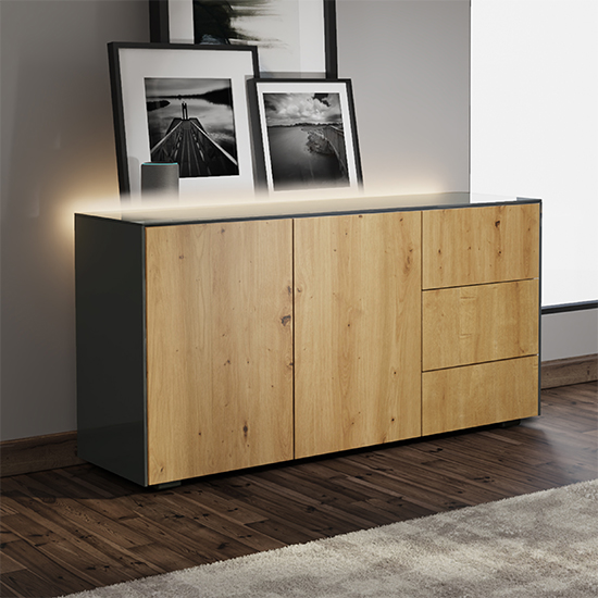 Read more about Intel led sideboard in grey and oak with wireless charging