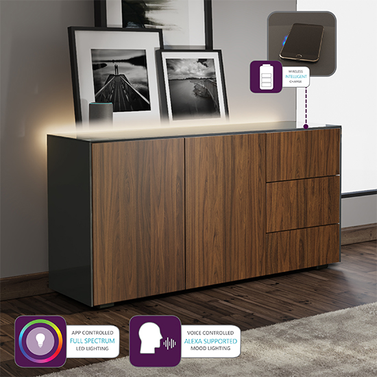 Intel LED Sideboard In Grey And Walnut With Wireless Charging_3