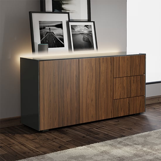 Intel LED Sideboard In Grey And Walnut With Wireless Charging