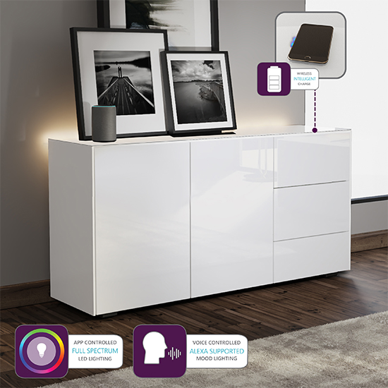 Intel LED Sideboard In White Gloss With Wireless Charging_4