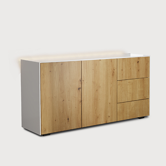 Intel LED Sideboard In White And Oak With Wireless Charging_2