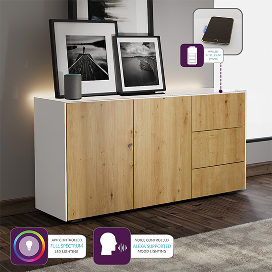 Intel LED Sideboard In White And Oak With Wireless Charging_4
