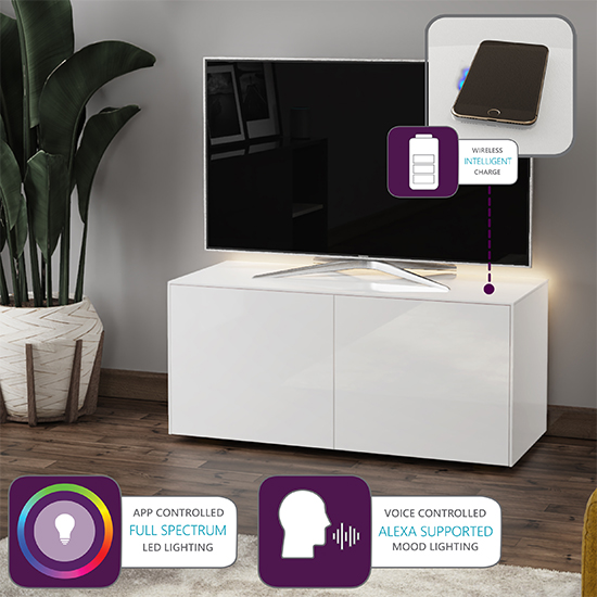 Intel LED TV Stand In White Gloss With Wireless Charging_4