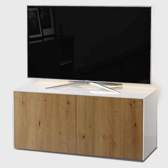 Intel LED TV Stand In White And Oak With Wireless Charging_2