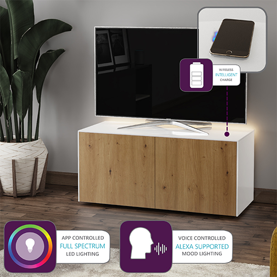 Intel LED TV Stand In White And Oak With Wireless Charging_4