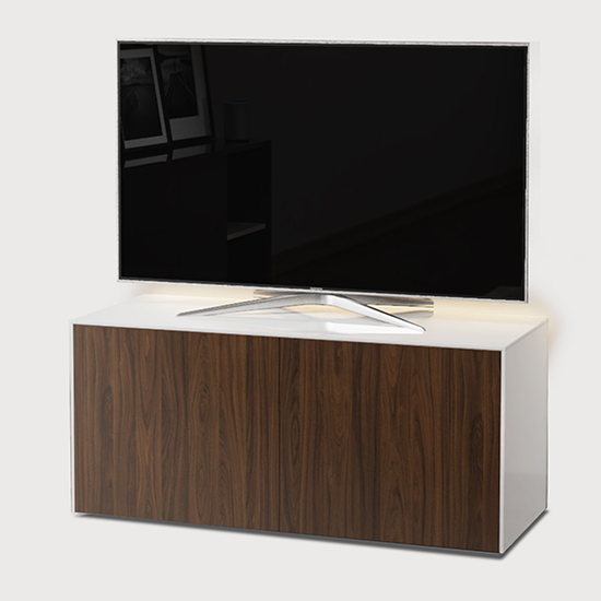 Intel LED TV Stand In White And Walnut With Wireless Charging ...