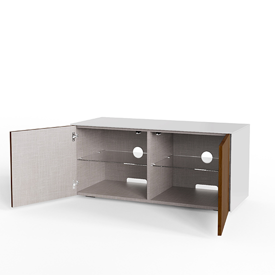 Intel LED TV Stand In White And Walnut With Wireless Charging ...