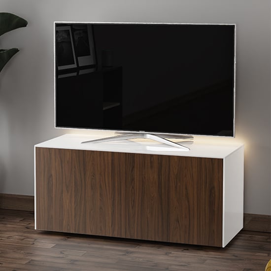 Read more about Intel led tv stand in white and walnut with wireless charging