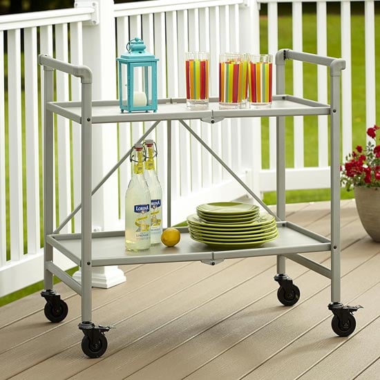 Itelia Folding Drinks Trolley In Silver With 2 Shelves