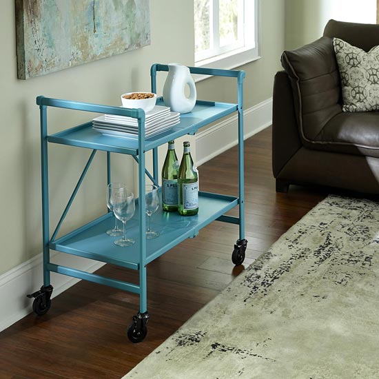 Itelia Folding Drinks Trolley In Teal With 2 Shelves_2