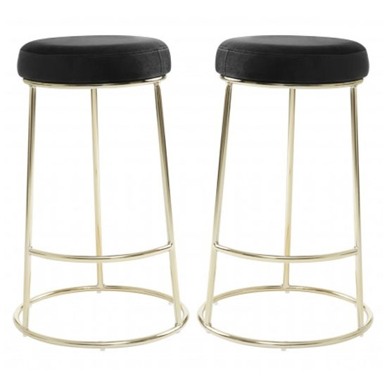 Read more about Intercrus black velvet bar stools with gold frame in a pair