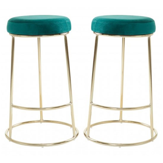 Read more about Intercrus green velvet bar stools with gold frame in a pair