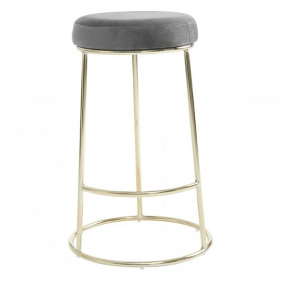 Intercrus Grey Velvet Bar Stools With Gold Frame In A Pair_2
