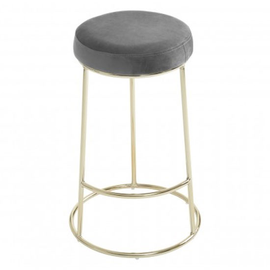 Intercrus Grey Velvet Bar Stools With Gold Frame In A Pair_3