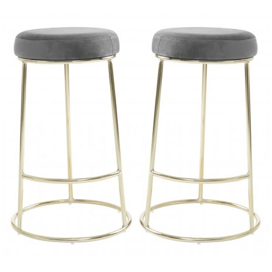 Product photograph of Intercrus Grey Velvet Bar Stools With Gold Frame In A Pair from Furniture in Fashion