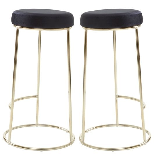 Intercrus Tall Black Velvet Bar Stools With Gold Frame In A Pair