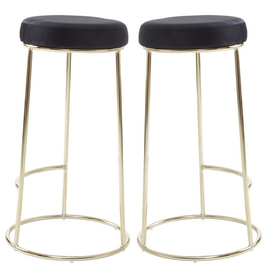 Product photograph of Intercrus Tall Black Velvet Bar Stools With Gold Frame In A Pair from Furniture in Fashion