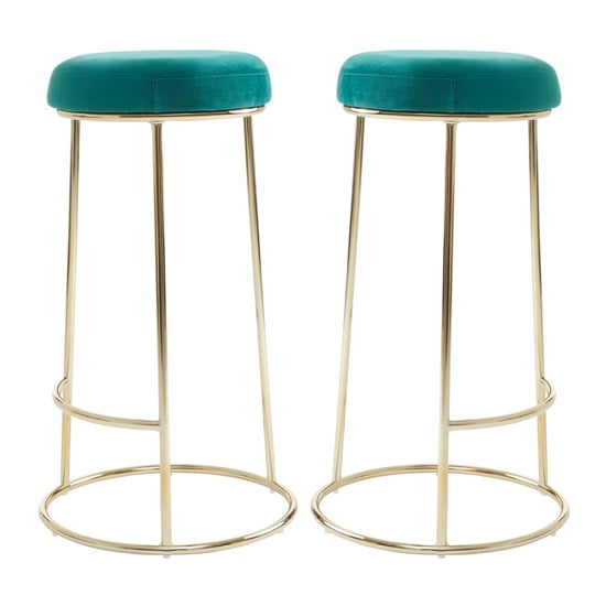 Intercrus Tall Green Velvet Bar Stools With Gold Frame In A Pair_1