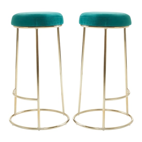 Product photograph of Intercrus Tall Green Velvet Bar Stools With Gold Frame In A Pair from Furniture in Fashion