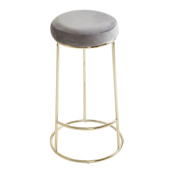 Intercrus Tall Grey Velvet Bar Stools With Gold Frame In A Pair_3