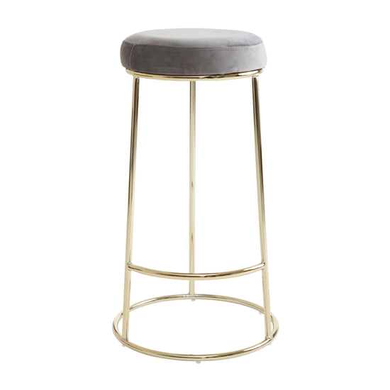 Intercrus Tall Grey Velvet Bar Stools With Gold Frame In A Pair_4