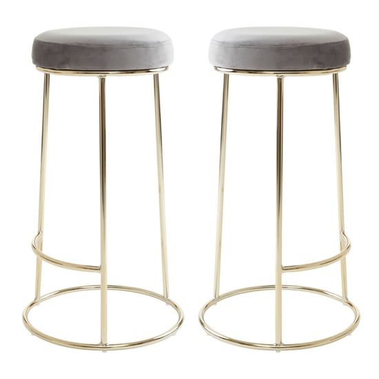 Intercrus Tall Grey Velvet Bar Stools With Gold Frame In A Pair_1