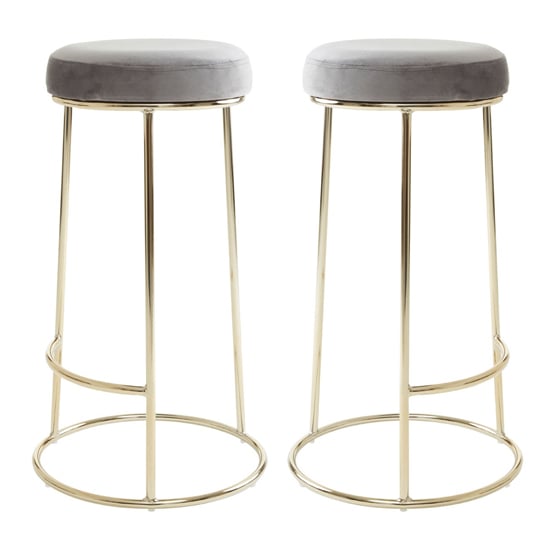 Read more about Intercrus tall grey velvet bar stools with gold frame in a pair
