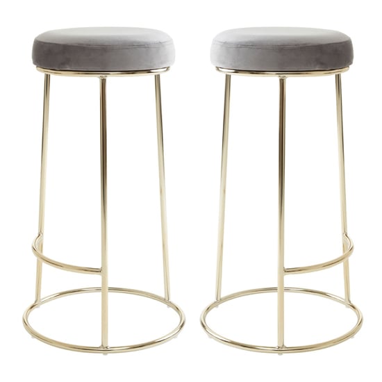 Read more about Intercrus tall grey velvet bar stools with gold frame in a pair