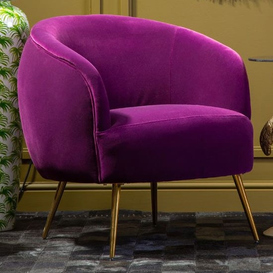 Product photograph of Intercrus Upholstered Velvet Armchair In Purple And Gold from Furniture in Fashion